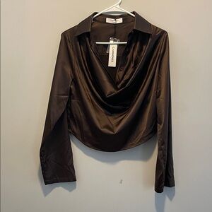 Commense Women's Elegant Black Cowl Neck Blouse